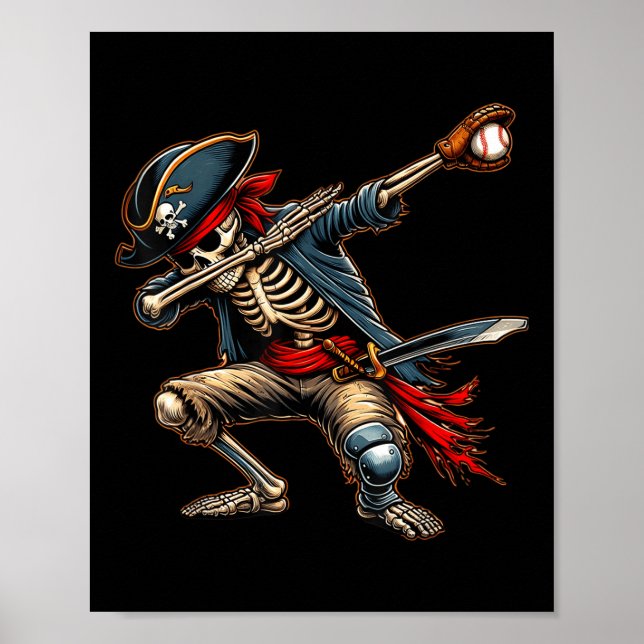 Dab Skelett Dabba Skelett Pirat Baseball  Poster (Framsidan)