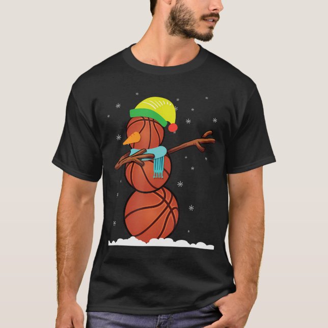 Dab Snögubbe tillverkad av Basketball Bollar Julgr T Shirt (Framsida)