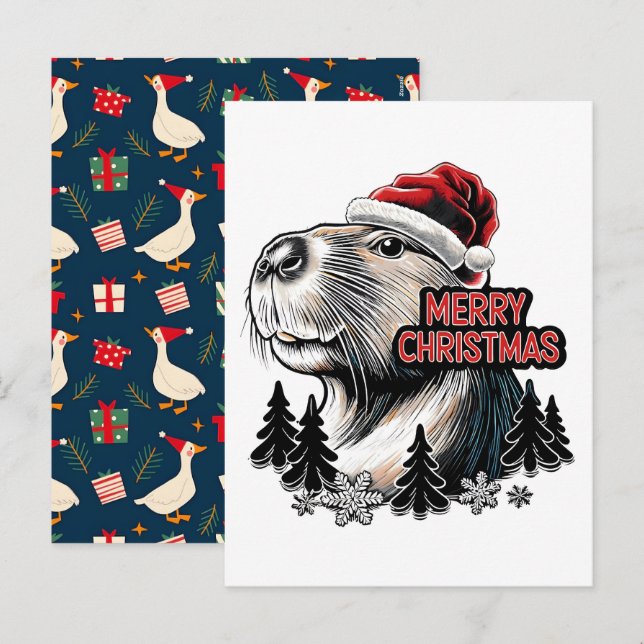 Dabba Capybara Jul Tomte – Rolig Högtid Helg Vykort (Fram/baksida)