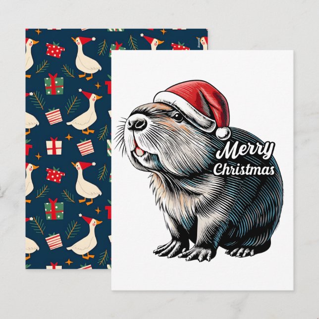 Dabba Capybara Jul Tomte – Rolig Högtid Helg Vykort (Fram/baksida)