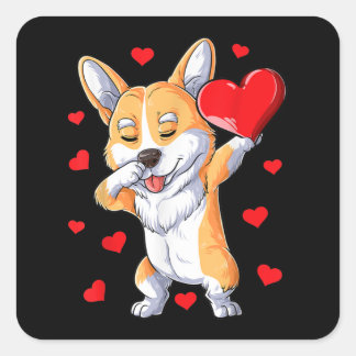 Dabba Corgi Heart Valentines day Boys Kids Kärlek Fyrkantigt Klistermärke