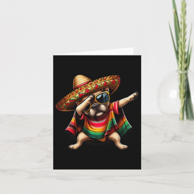 Dabba Frenchie Hund Sombrero Mexikansk Poncho Cinc Kort (Framsida)
