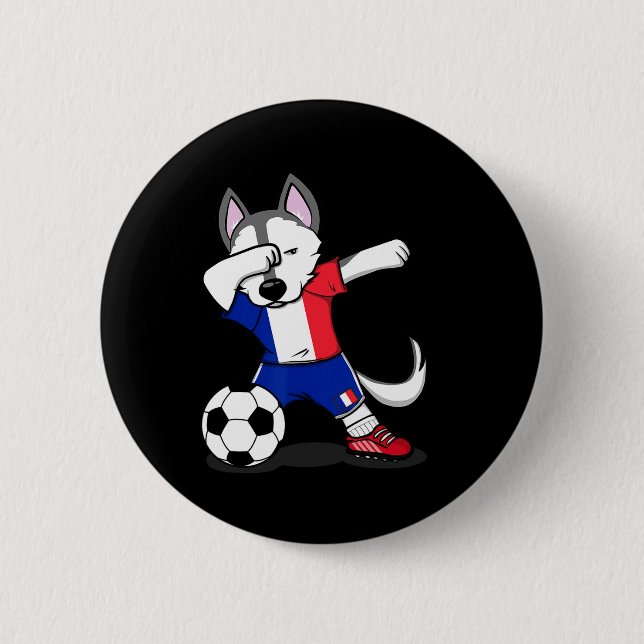 Dabba Husky Hund Frankrike Fotboll Fans Tröja Fran Knapp (Framsida)