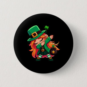Dabba Leprechaun Flicka Roligt Barn Flicka St Patr Knapp