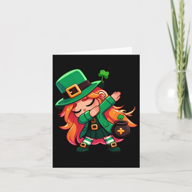 Dabba Leprechaun Flicka Roligt Barn Flickor St Pat Kort (Framsida)
