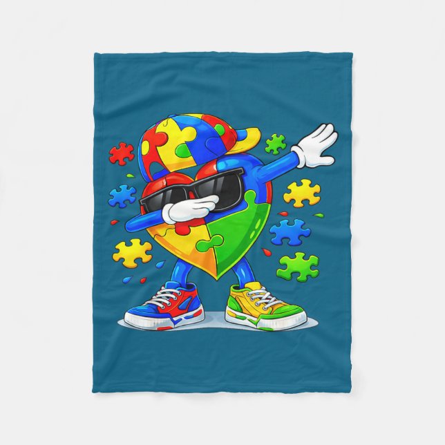Dabba pussel autism medvetenhet rolig  fleecefilt (Framsidan)