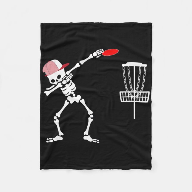 Dabba skelett bär hatt Disc Golf-spelare Halloween Fleecefilt (Framsidan)