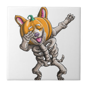 Dabba skelett Corgi Söt Halloween Corgi Rolig Kakelplatta