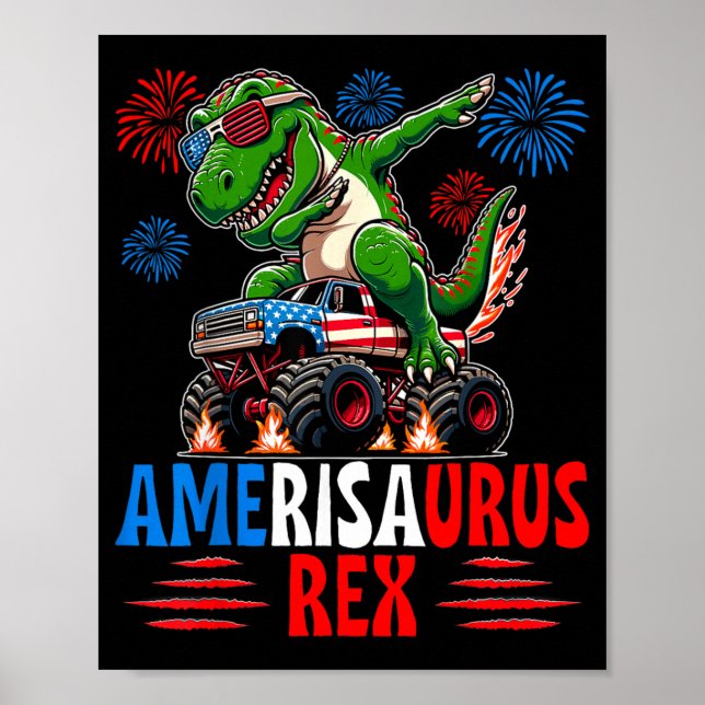 Dabba T-Rex Patriotisk USA-flagga 4 juli Poster (Framsidan)