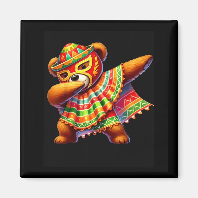 Dabba Teddybjörn Lucha Libre Cinco De Mayo Mexikan Magnet (Framsidan)