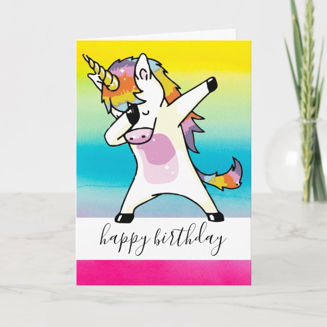 Dabba Unicorn Roligt Birthday Girl Pastel Rainbow Kort (Framsida)