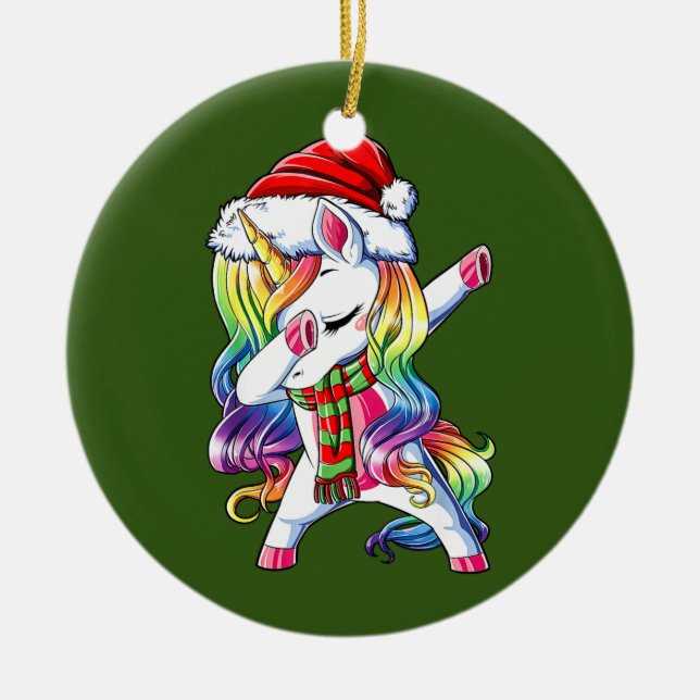 Dabba Unicorn Santa Kids Flickor Julgransprydnad Keramik (Framsidan)