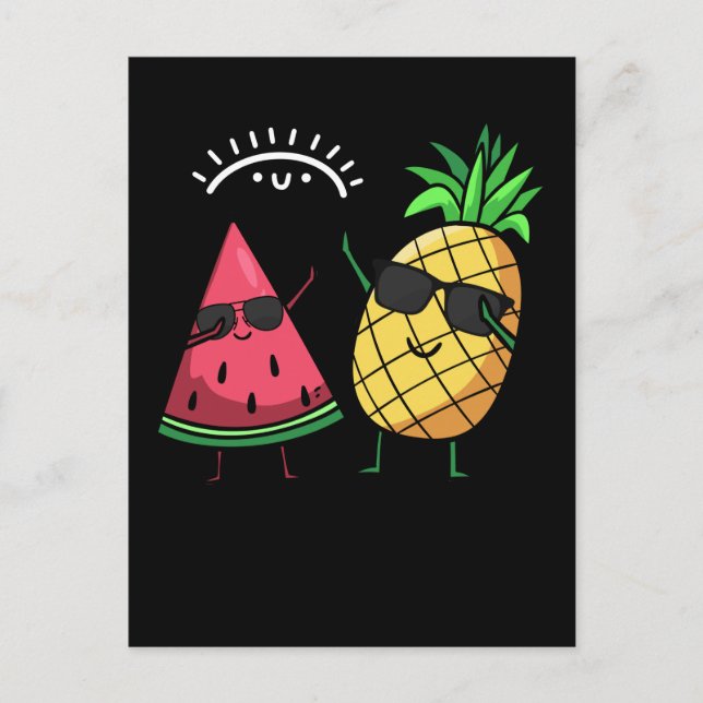 Dabba Vattemelon Ananas Kawaii Sommarfrukter Vykort (Framsida)
