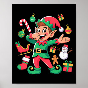 Dabbaande Alv Tomte Sleigh Snöman Rolig Dabbaande Poster