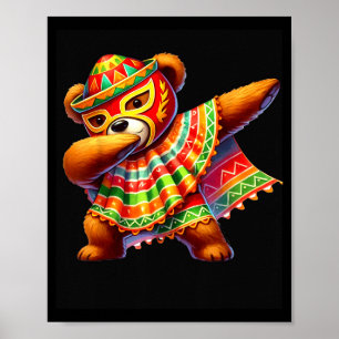 Dabbaande Teddybjörn Lucha Libre Cinco De Mayo Mex Poster