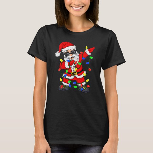 Dabbaande tomte julgransljus pojkar barn t shirt (Framsida)