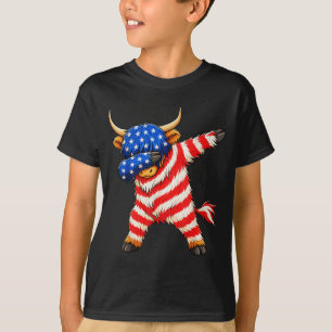 Dabbaing höglands ko amerikansk flagga 4 juli t shirt