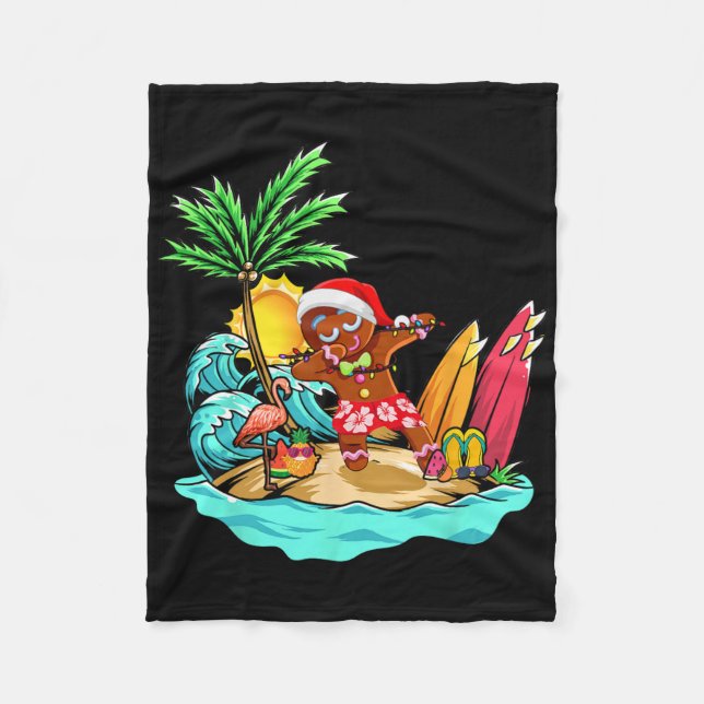 Dabbaing jultomte pepparkakflamingo på stranden so fleecefilt (Framsidan)