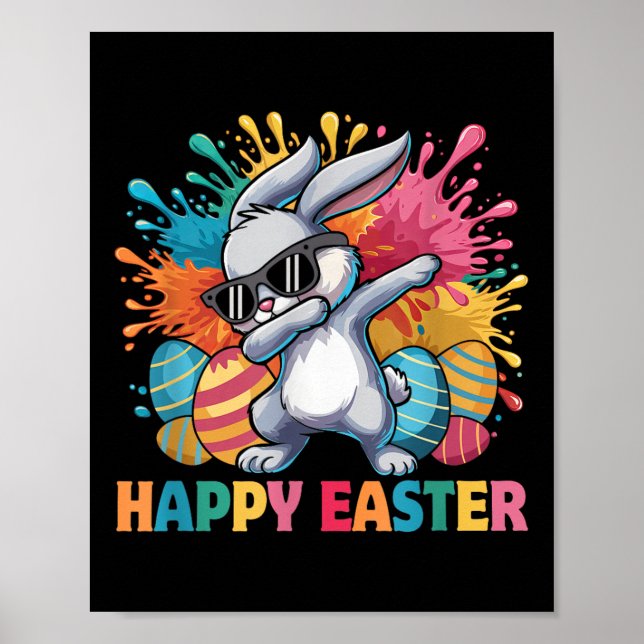 Dabbande Bunny med solklungor Glad påsk-dagen för  Poster (Framsidan)