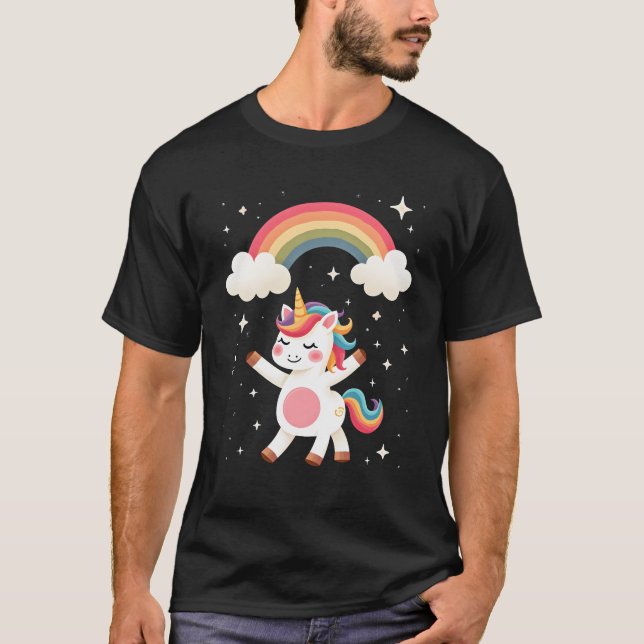 Dabbar enhörning T-shirt - Rolig Dab-dans regnbåge (Framsida)