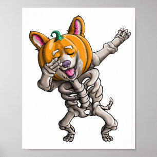 Dabbar skelett Corgi Söt Halloween Corgi Rolig Poster