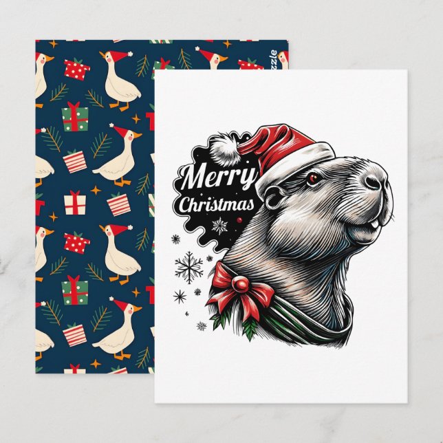 Dabbig Capybara Jul Santa – Rolig Högtid  Vykort (Fram/baksida)