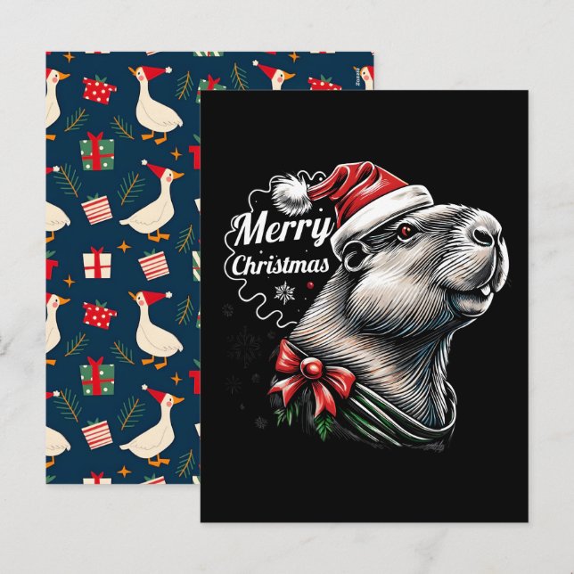 Dabbig Capybara Jul Tomte – Rolig Högtid Helg Vykort (Fram/baksida)