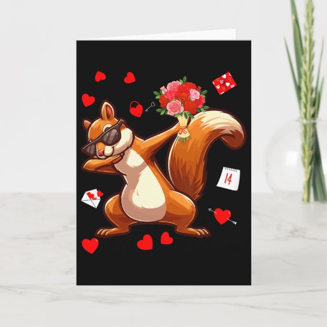 Dabbig ekorre som håller blommor Alla hjärtans dag Kort (Framsida)