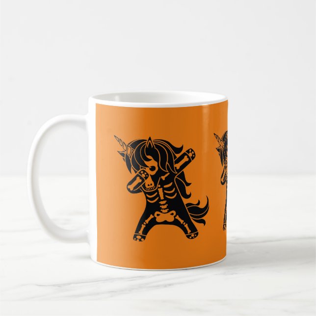 Dabbig enhörningskelett Halloween orange svart Kaffemugg (Vänster)