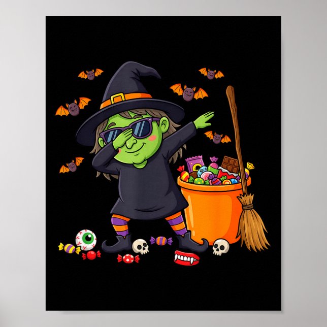 Dabbig häxa barn flickor småbarn rolig halloween  poster (Framsidan)