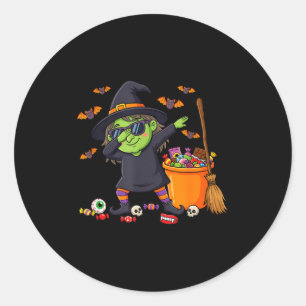 Dabbig häxa barn flickor småbarn rolig halloween runt klistermärke