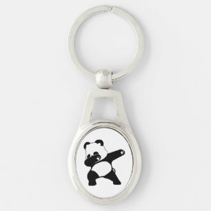 Dabbig Panda Ovalt Silverfärgad Nyckelring