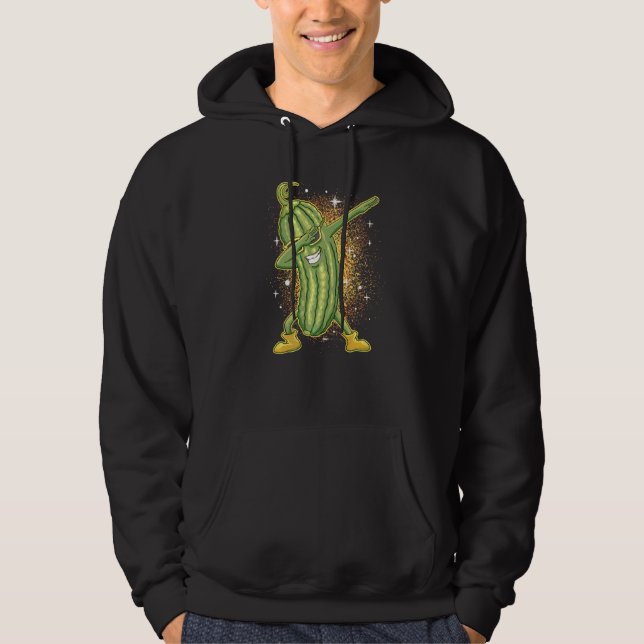 Dabbig pepparrot Dansande Gurka Grön Vegan Glas Hoodie (Framsida)