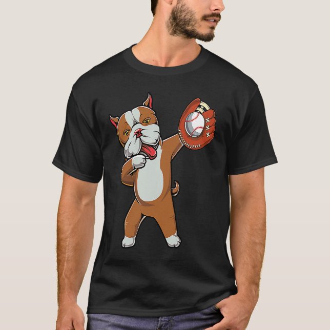 Dabbig Pitbull Hund Söt Pit Bull Dab Pojkar Basebo T Shirt (Framsida)
