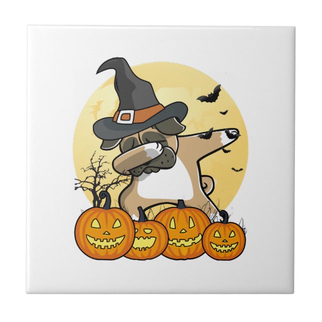 Dabbig Pug Halloween Kakelplatta (Framsidan)