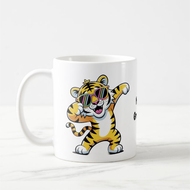 Dabbig Tiger med Solglasögon i Regnbåge Roligt  Kaffemugg (Vänster)