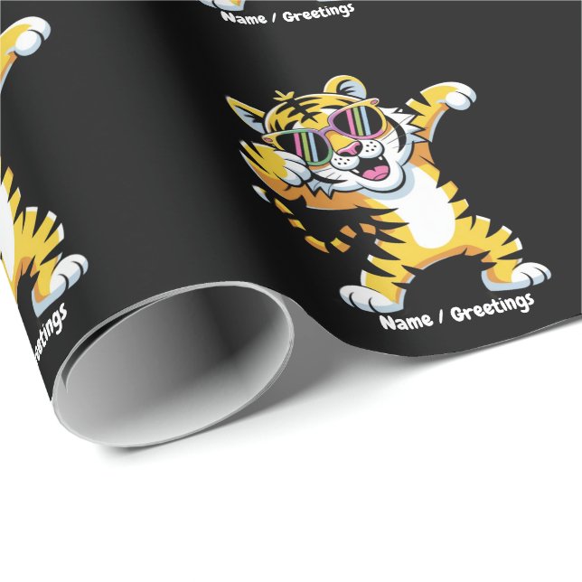 Dabbig Tiger med Solglasögon i Regnbåge Roligt  Presentpapper (Rullad Hörn)