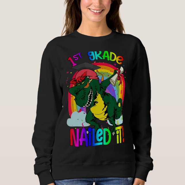 Dabbing 1:a Klass Dinosaur Rex Studenten Nails I T Shirt (Framsida)