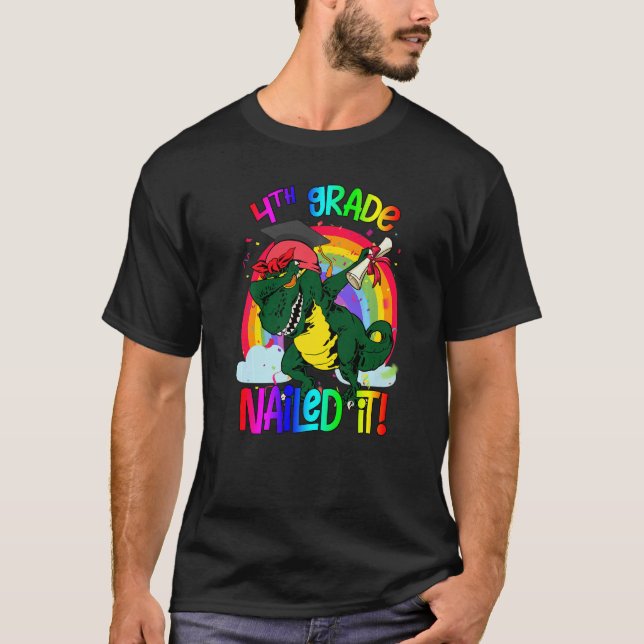 Dabbing 4:e Klass Dinosaur Rex Studenten Nail I T Shirt (Framsida)