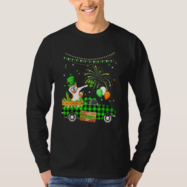 Dabbing Akita Hund Shamrock St patrick's day T Shirt (Framsida)