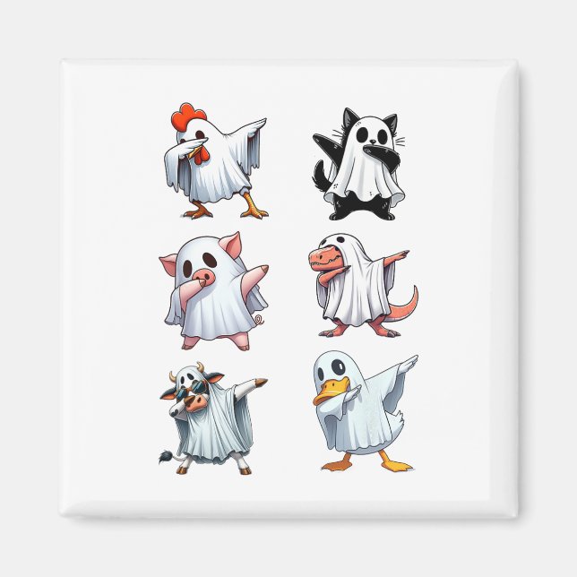 Dabbing Animals Farm Halloween Ghost Costume Funny Magnet (Framsidan)