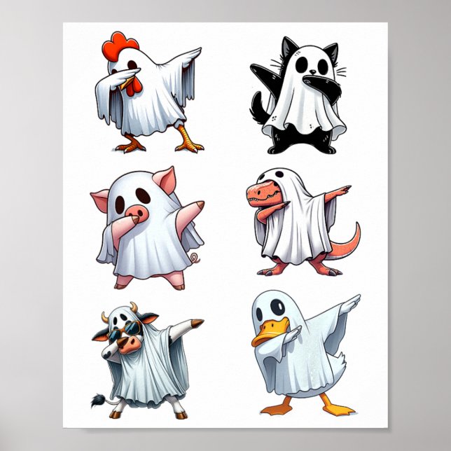 Dabbing Animals Farm Halloween Ghost Costume Funny Poster (Framsidan)