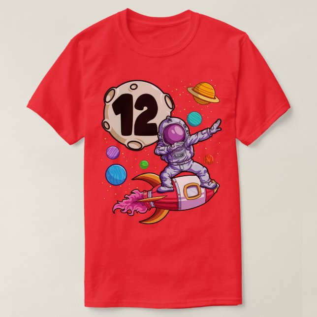 Dabbing Astronaut 12 år Old Birthday Boy 12:e Bir T Shirt (Design framsida)