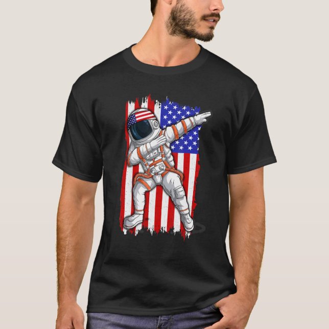 Dabbing Astronauts America Independence day Flagga T Shirt (Framsida)
