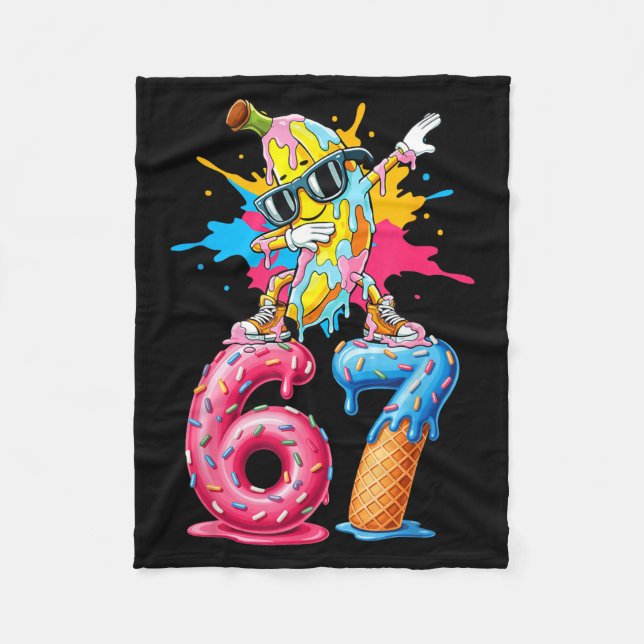 Dabbing Banana 67 Ice Cream Drip Funny Six Seven M Fleecefilt (Framsidan)