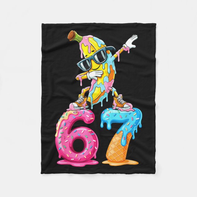 Dabbing Banana 67 Ice Cream Drip Funny Six Seven M Fleecefilt (Framsidan)