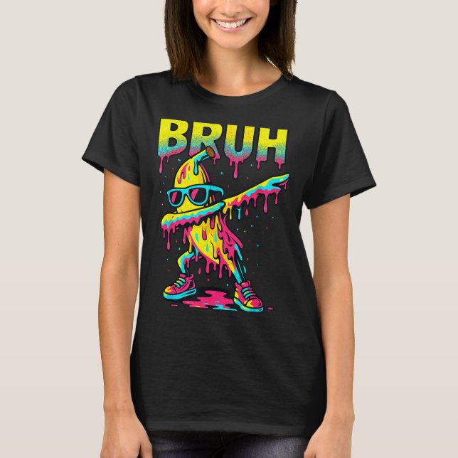 Dabbing Banana Bruh Ice Cream Drip Banana Youth Bo T Shirt (Framsida)