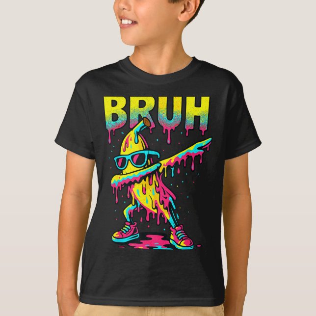 Dabbing Banana Bruh Ice Cream Drip Banana Youth Bo T Shirt (Framsida)