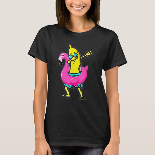 Dabbing Banana Flamingo Float Summer Tropical Frui T Shirt (Framsida)