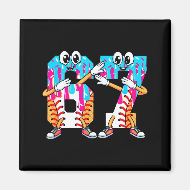 Dabbing Baseball Ice Cream Drip Number 67 Birthday Magnet (Framsidan)